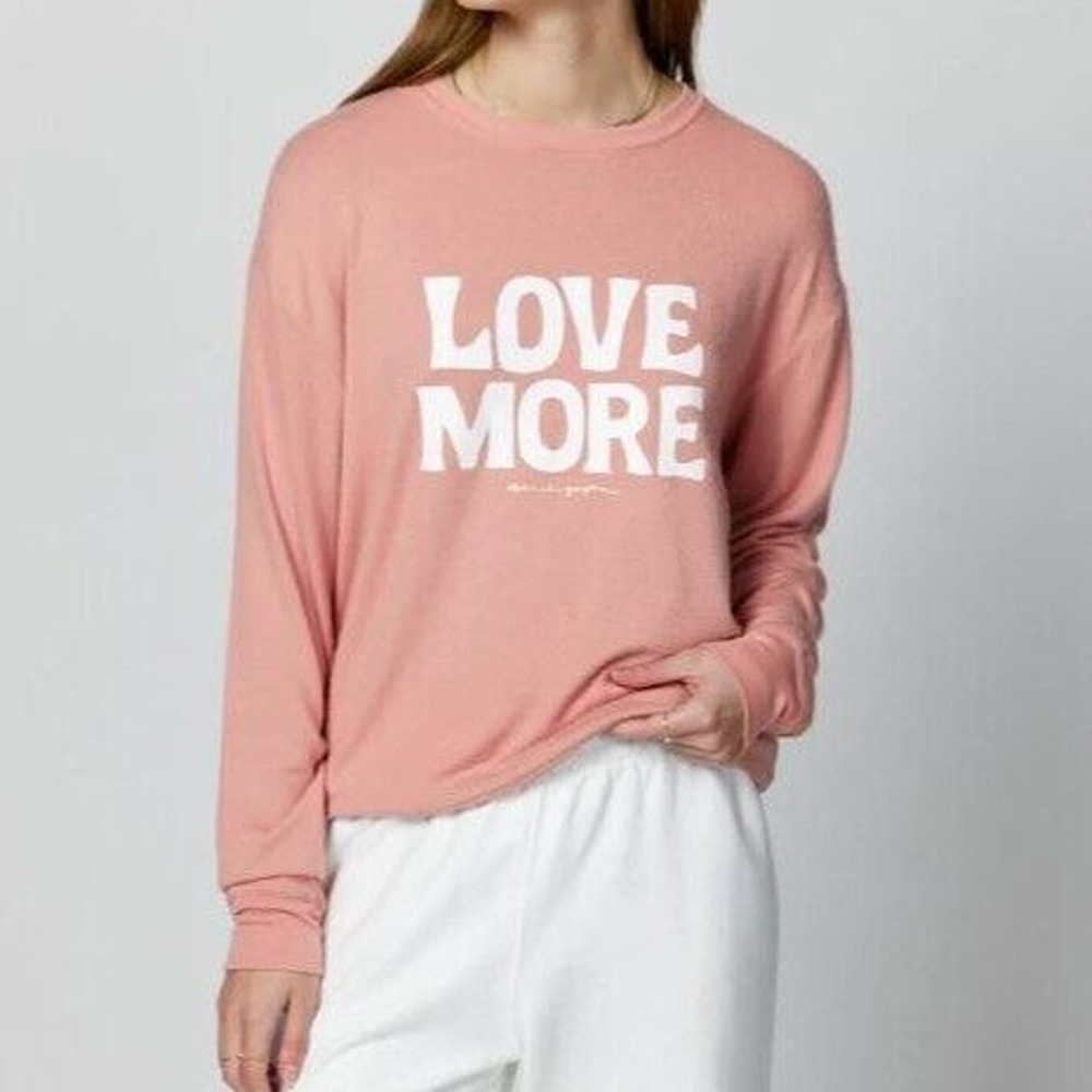Spiritual Gangster Womens Love More Savasana Pullover Sweater Size XS Rose Pink